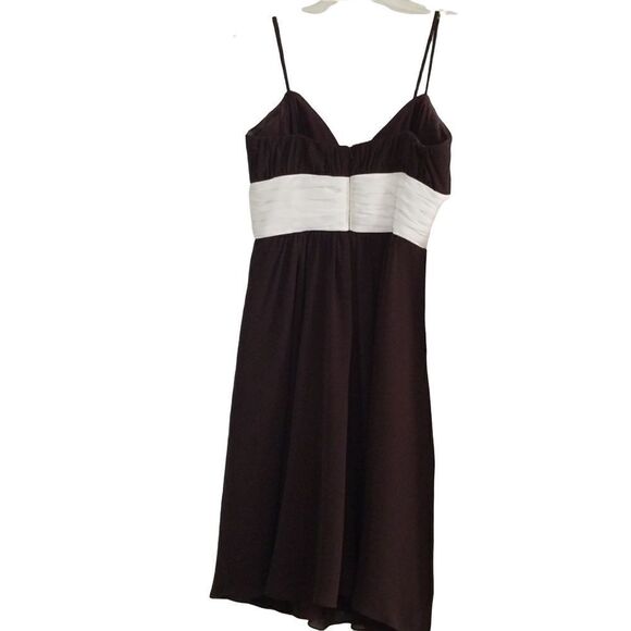 Bari Jay Ladies Brown & Cream Deep V-Neck Knee Length Formal Dress - Size 6 - Picture 6 of 9